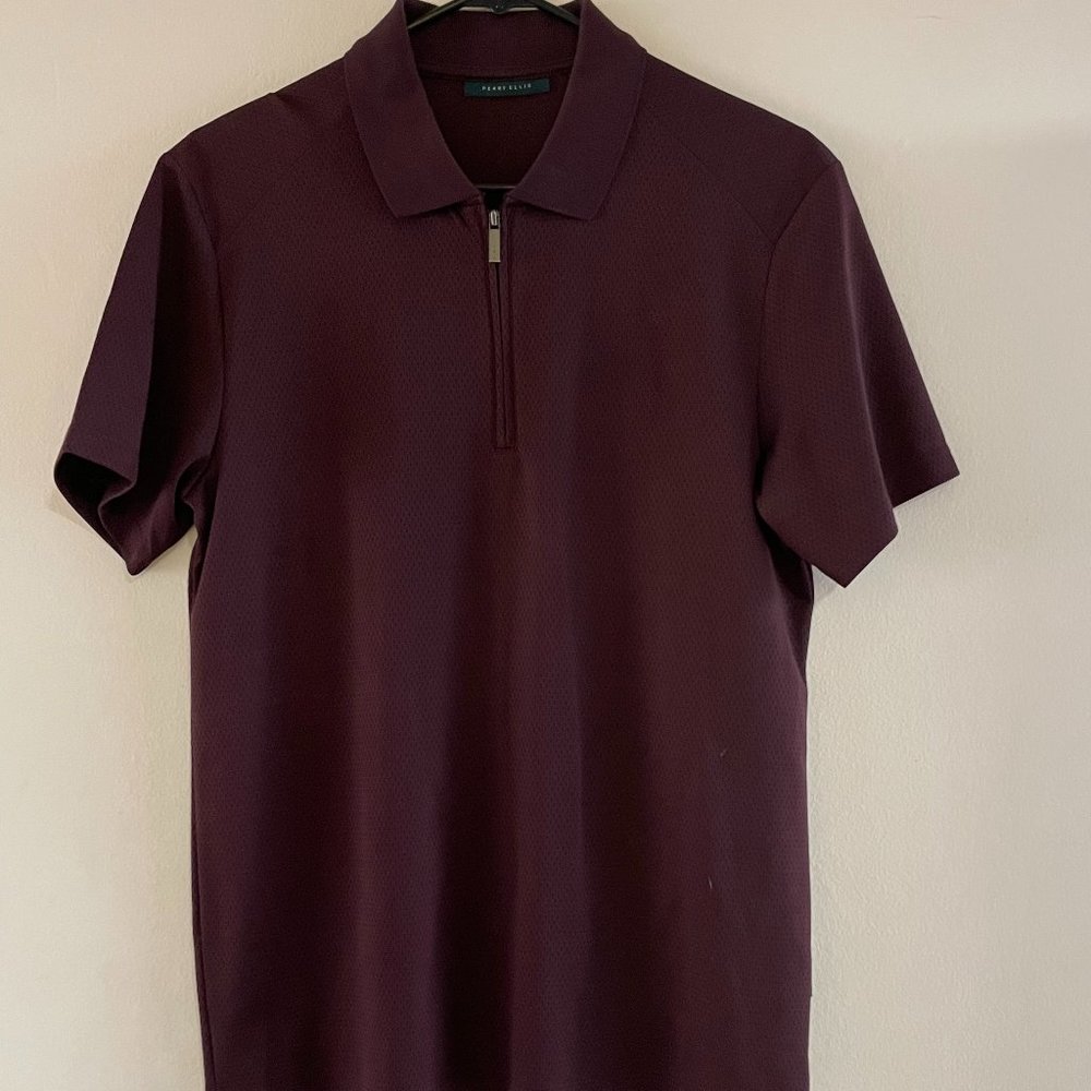 Perry Ellis Men's Short Sleeve Shirt with Front Zipper - Size S